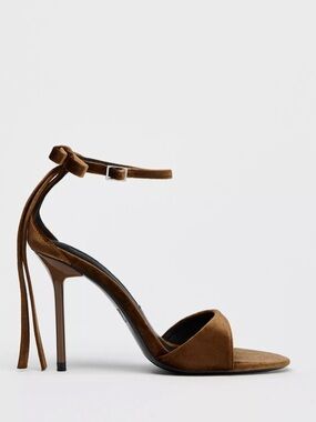 New Zara Velvet Brown Heels Sandals Size  US 7,5 EU 38 Org $69